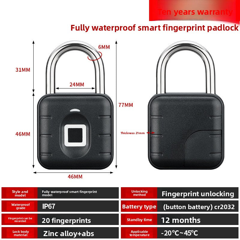 Smart Fingerprint Padlock Waterproof Electronic Lock